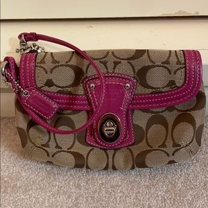 Coach Pink Leather Legacy Signature Wristlet